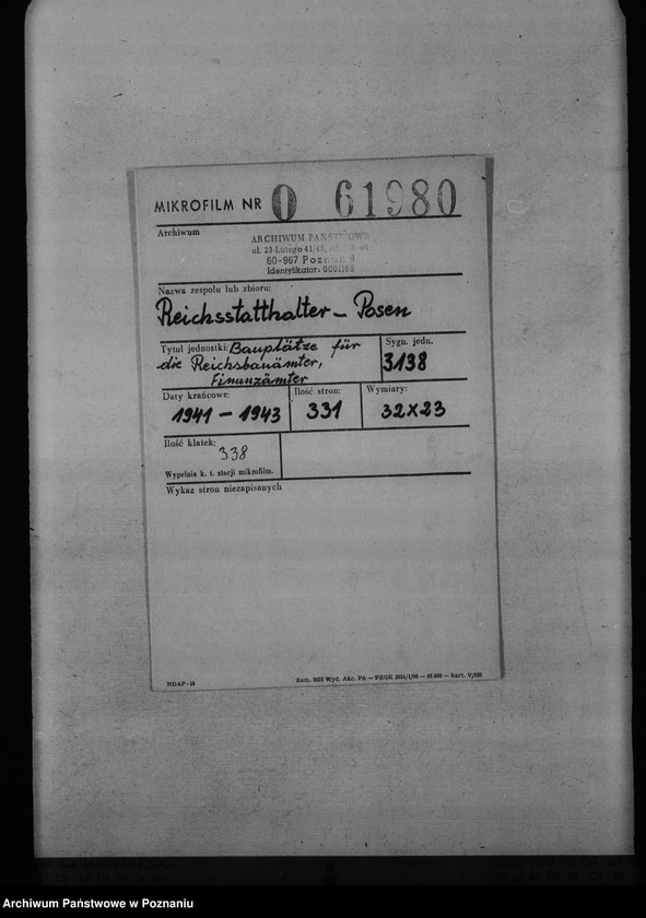 Obraz 2 z jednostki "Bauplätze für die Reichsbauämter, Finanzämter"