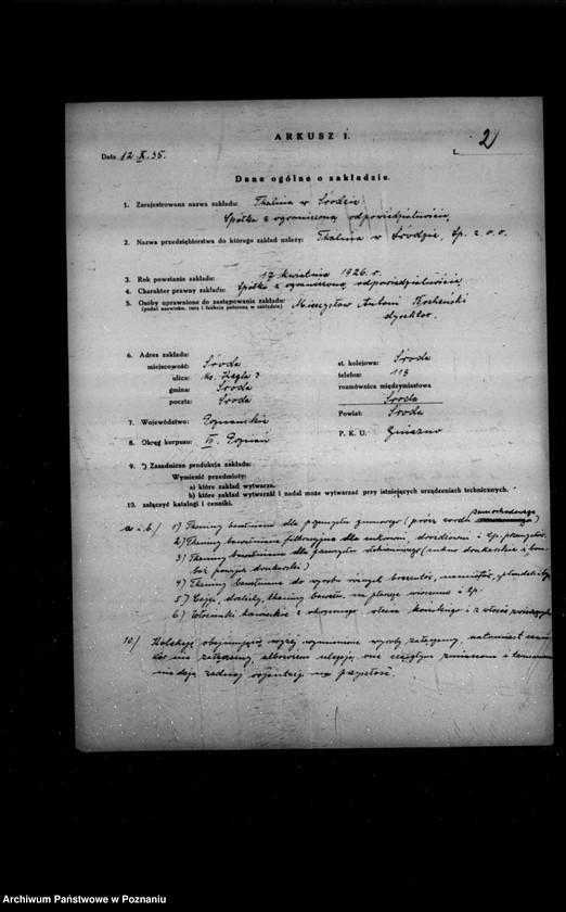 Obraz 6 z jednostki "Kwestionariusz tkalni Spółki z o.o. w Środzie"