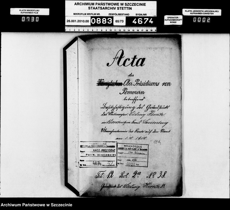 image.from.unit.number "Besitzfestigung des Grundstücks des Stellmachers Ludwig Hirsch in Wierschutzin Kreis Lauenburg"