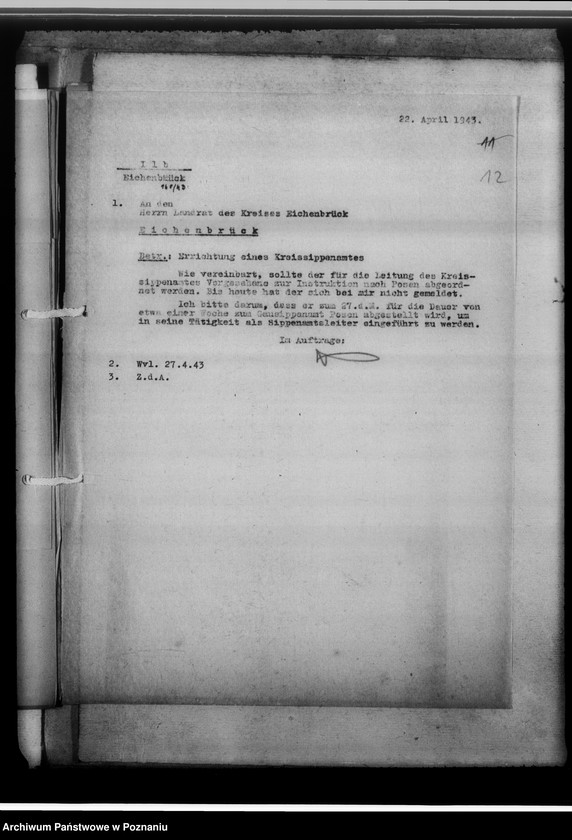 Obraz 16 z jednostki "[Korespondencja w sprawach organizacyjnych i działalności], Kreissippenamt Eichenbrück[/Wągrowiec]"