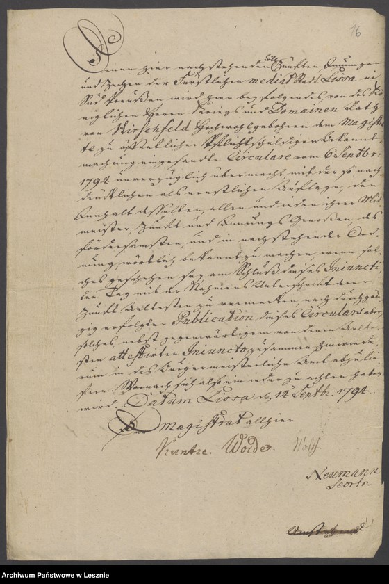 Obraz 19 z jednostki "[Zirkulare vom 6 September 1794 in Betreff der in Südpreussen ausgebrochenen Unruhen, Publikation derselben und Bericht]"