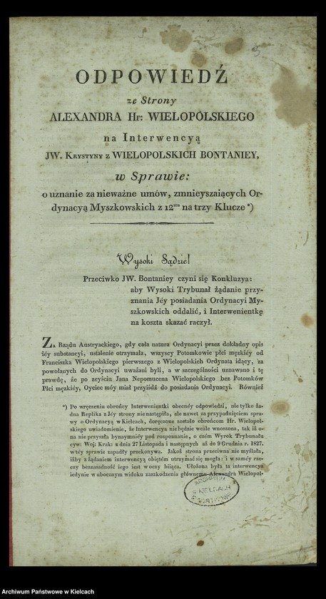 Obraz 2 z kolekcji "Mapy genealogiczne Myszkowskich, Wielopolskich, wraz z opisem początku Ordynacji"
