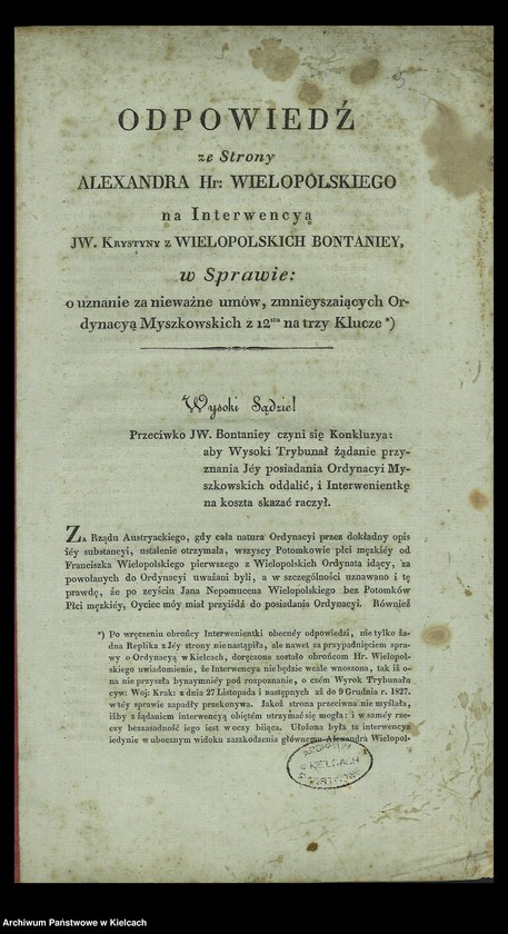 image.from.unit.number "Mapy genealogiczne Myszkowskich, Wielopolskich, wraz z opisem początku Ordynacji"