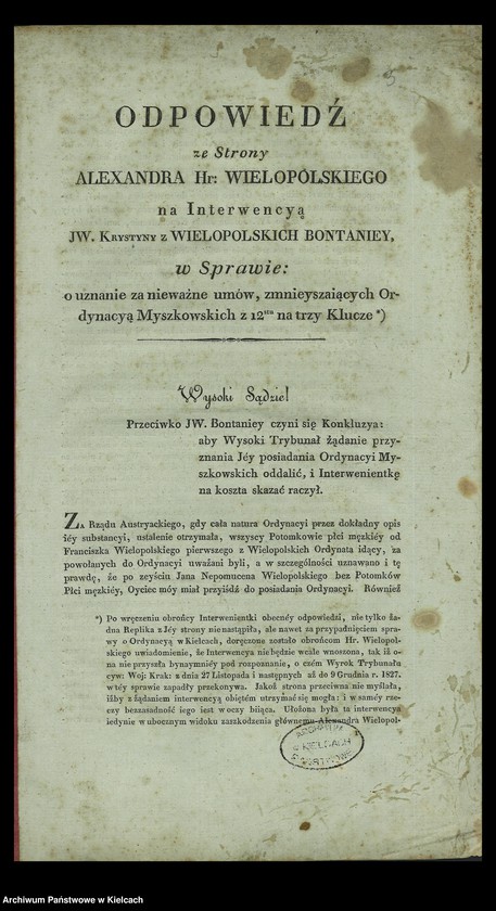 image.from.collection.number "Mapy genealogiczne Myszkowskich, Wielopolskich, wraz z opisem początku Ordynacji"