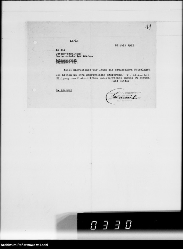 Obraz 15 z jednostki "Fa.Kliemisch.Werkhalle & Baluter-Schlahthof [rachunki za dostawy towarów dla Getta]"