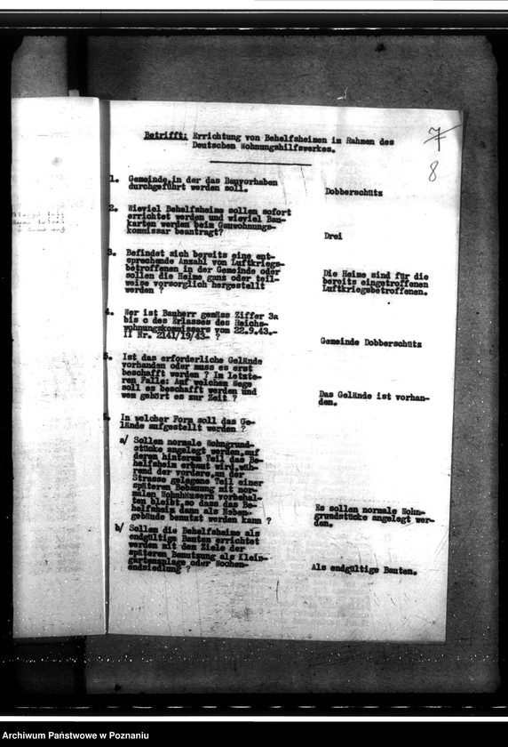 Obraz 13 z jednostki "Bau von Behelfsheimen in Dobberschütz (Dobrzyca). Baracken"