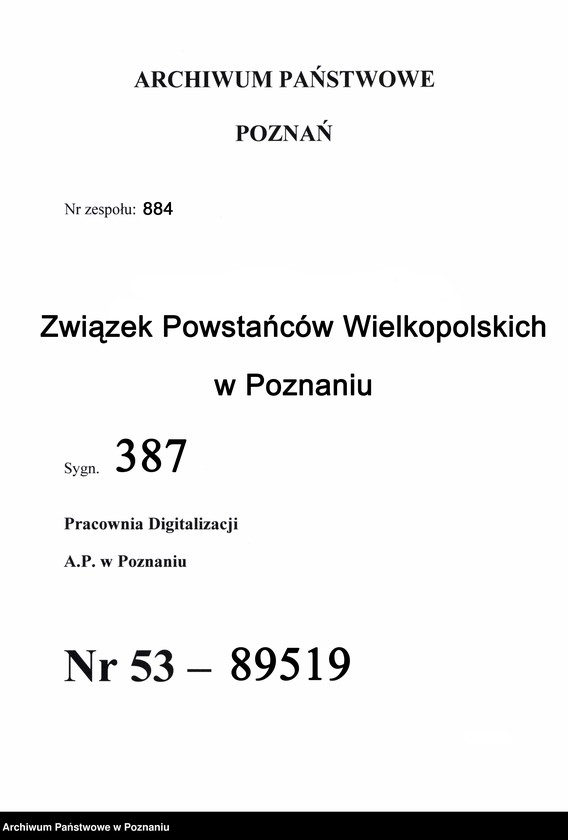 Obraz 1 z jednostki "Współdziałanie Zarządu Głównego Związku Powstańców Wielkopolskich z kołami: 1. Toruń [1948-1949] 2. Trzemeszno [1948-1949] 3. Tuchola [1949] 4. Ujście [1946-1949] 5. Wartosław [1948] 6. Wiejewo [1947] 7. Witkowo [1947] 8. Wolsztyn [1946-1949] 9. Wyrzysk [1947-1948] 10. Wysoka [1947] 11. Złotów [1947] 12. Żabikowo [1946-1949]"