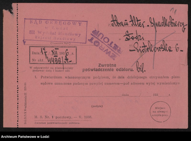 Obraz 13 z jednostki "Abram Alter- Spadkobiercy- sprzedaż manufaktury i konfekcji"