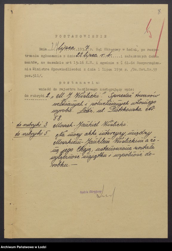 Obraz 10 z jednostki "Moszek Jankiel Wiślicki- sprzedaż towarów wełnianych i półwełnianych własnego wyrobu"