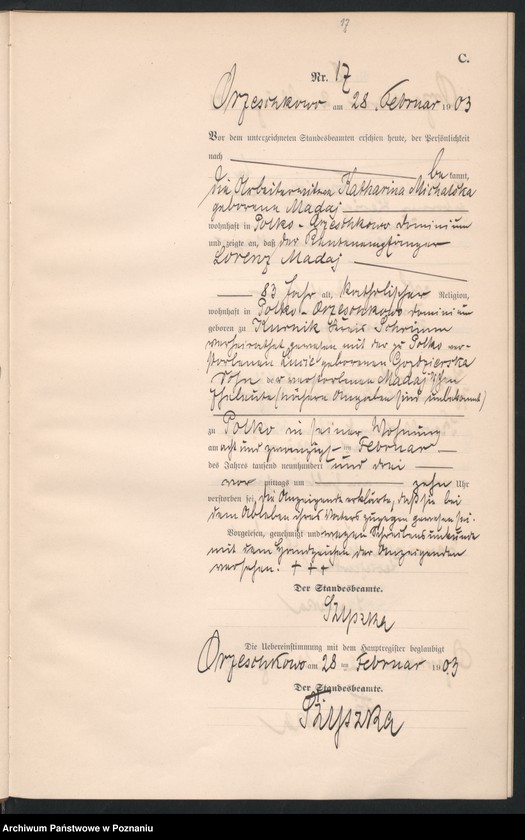 Obraz 20 z jednostki "Sterbe-Neben-Register"