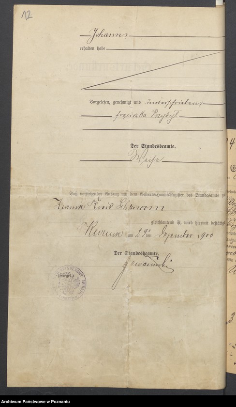 Obraz 14 z jednostki "Die von den Verlobten beigebrachten Urkunden zur Eheschliessung pro 1901. Vol XII"