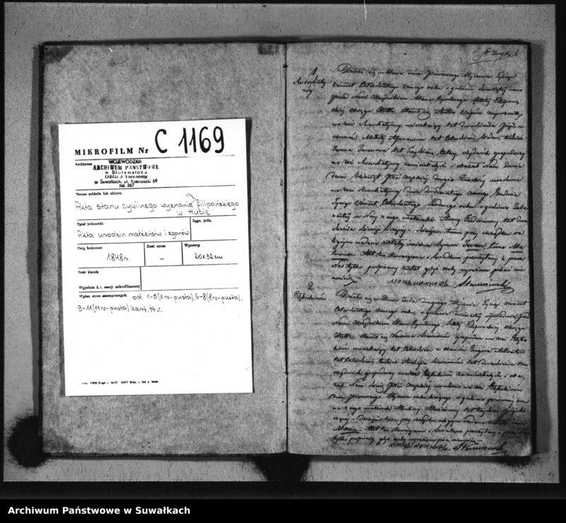 image.from.unit.number "Duplikat Aktów Urzędnika Stanu Cywilnego Sekty Filipońskiej Okręgu Hutta Urodzonych, Zaślubionych i Zmarłych za Rok 1848"