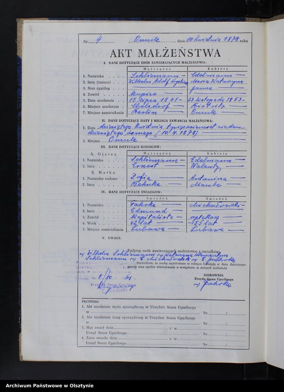 Obraz 6 z jednostki "Księga małżeństw Nr 1 - 12,1 - 9,1 - 15,1 - 12,1 - 17 i 1 - 15 /brak lat 1880 - 1882/ /przepisana w języku polskim z oryginału niemieckiego w dniach 8.10.-11.10.1961/"