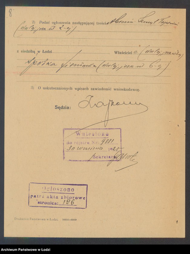 Obraz 10 z jednostki "Abram Szmul Tojerman i Moszek Aron Tojerman- handel dodatkami krawieckimi"