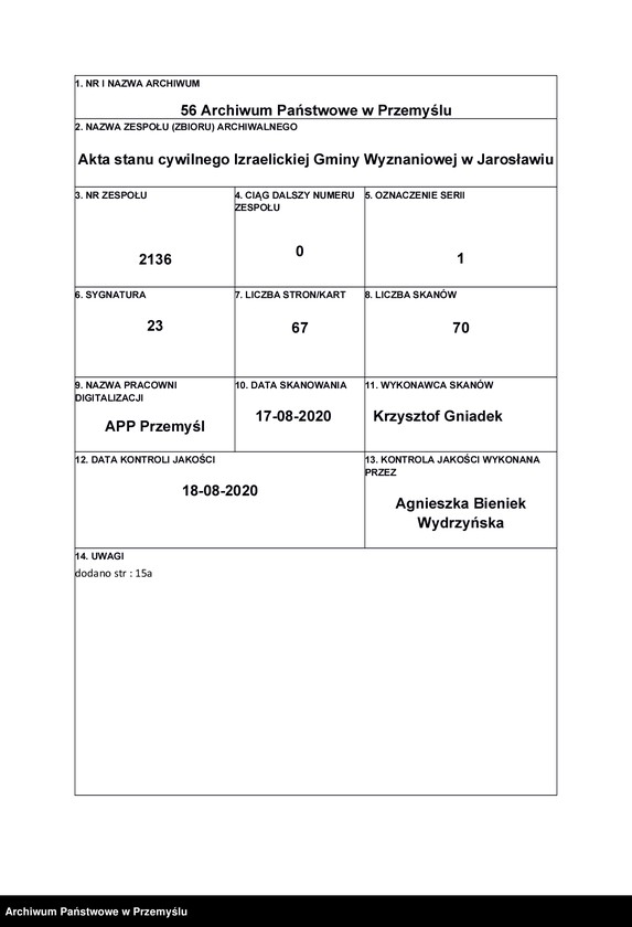 image.from.unit.number "Geburtsmatrik des Isr.[aelitischen] Matriken-Bezirkes Jaroslau pro 1891"