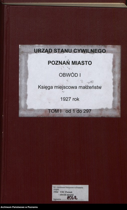 Obraz 2 z jednostki "Księga miejscowa małżeństw tom I [Rejestr główny małżeństw]"