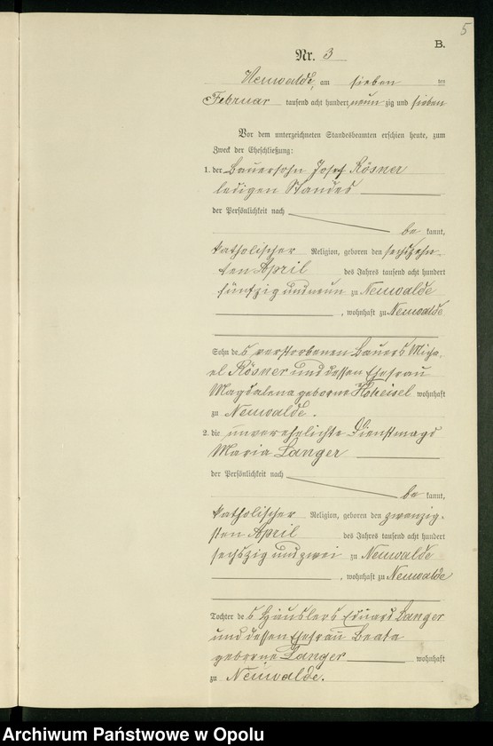 Obraz 9 z jednostki "Heiraths-Neben-Register des Standesamts Altewalde pro 1897"