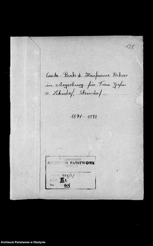 image.from.unit.number "Conto- Buch des Kaufmanns Rohrer in Angerburg für die Frau Gfin Lehndorff, Steinort"