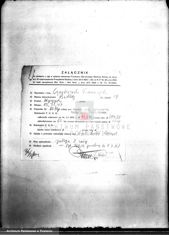 Obraz 18 z jednostki "/Podania rolników o ulgi w spłacie należności Funduszu Obrotowego Funduszu Obrotowego Reformy Rolnej z terenu powiatu wyrzyskiego"