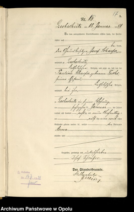 image.from.unit.number "[Urząd Stanu Cywilnego w Głubczycach. Ksiega urodzeń za rok 1889]"