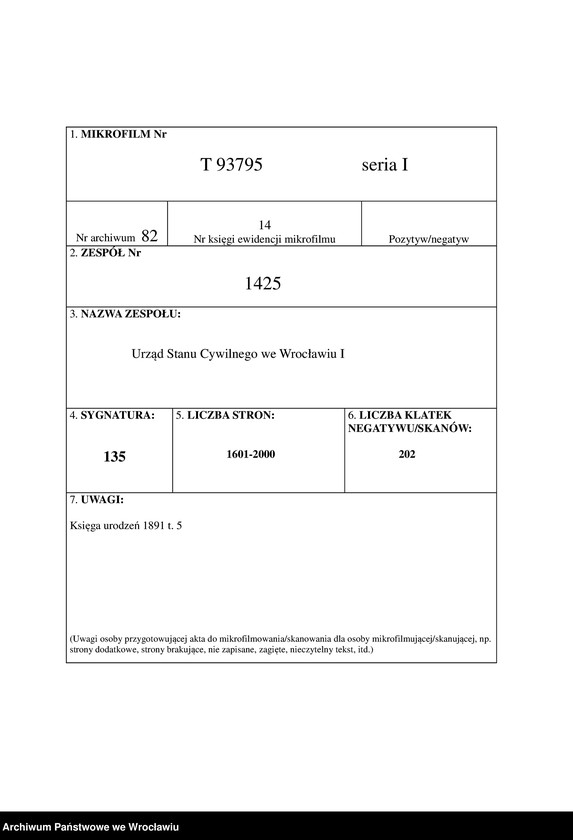 image.from.unit.number "Geburts-Neben-Register Breslau I 1891 Band 5"