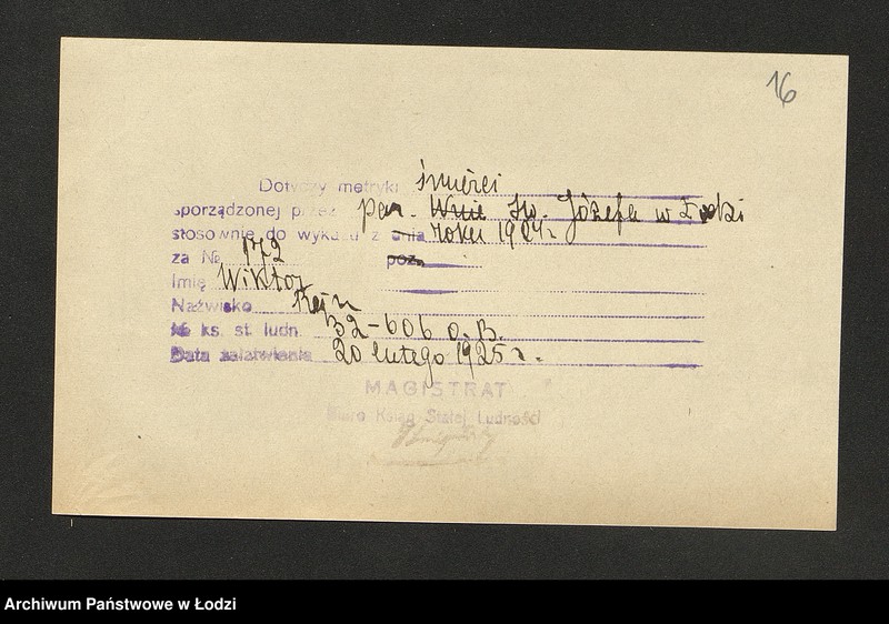 Obraz 18 z jednostki "Dowody metrykalne stałych mieszkańców osady Bałuty nr domu 32-34"