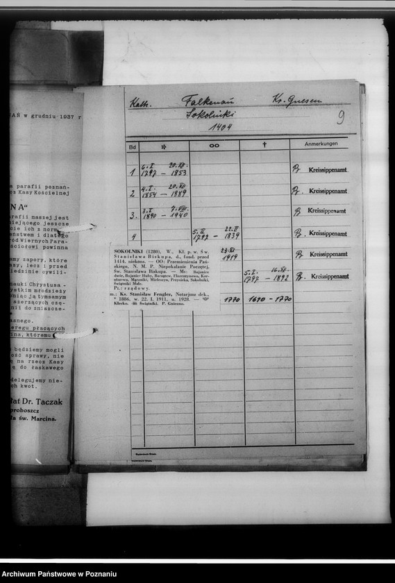 image.from.unit.number "Kreissippenamt Gnesen [Gniezno] - Stadt und Land [wykaz ksiąg kościelnych parafii ewangelickich, katolickich, duplikatów aktów stanu cywilnego, zapowiedzi osób wyznania katolickiego i mojżeszowego, ksiąg meldunkowych, konwertytów i innych]"