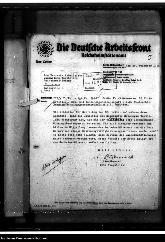 Obraz 9 z jednostki "Verwaltung des Wohnungsbesitzes ehemals polnischer Wohnungsunternehmen. Gründung der Kreiswohnungsgesellschaften"