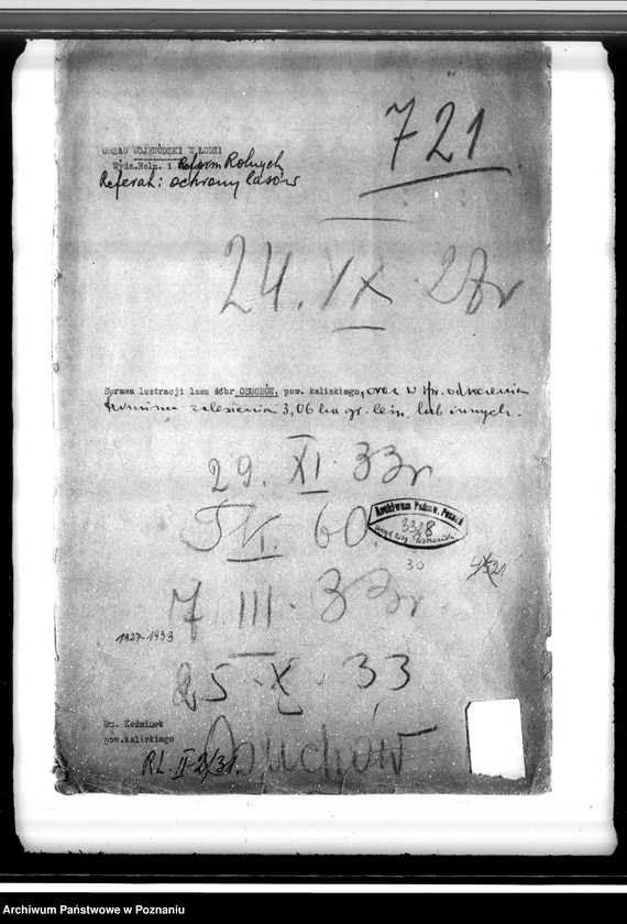 Obraz 4 z jednostki "Sprawa lustracji lasu dóbr Osuchów powiatu kaliskiego oraz sprawa odroczenia terminu zalesienia 3,06 ha gruntów leśnych"