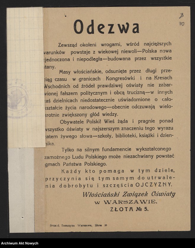 image.from.unit.number "Włościański Związek Oświaty - prośby o pomoc i poparcie, wydawnictwa - broszury antykomunistyczne"