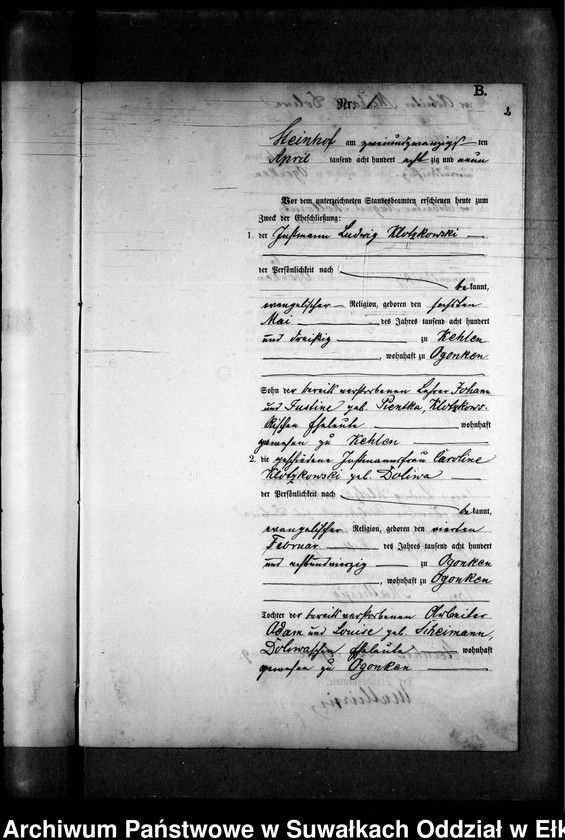 image.from.unit.number "Heiraths-Neben-Register des Preussischen Standes-Amtes Gr. Strengeln Kreis Angerburg"