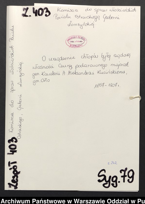 image.from.unit.number "O urządzaniu chłopów byłej rządowej własności Czuraj, podarowanego majorat gen. Kawalerii A. Aleksandrowi Kucińskiemu, gm. Orło"