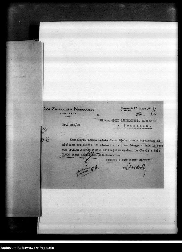 Obraz 19 z jednostki "Materiały programowe Obozu Zjednoczenia Narodowego - odezwy, korespondencja w sprawach organizacyjnych i personalnych"