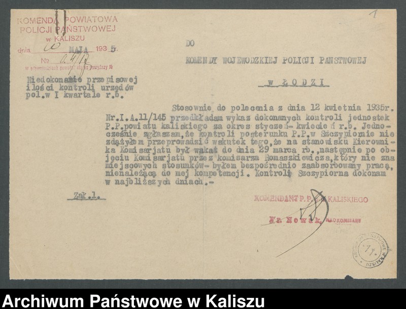 Obraz z jednostki "[Protokoły odpraw i kontroli jednostek policyjnych powiatu kaliskiego]"