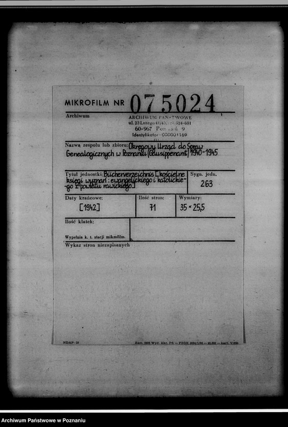 Obraz 2 z jednostki "Bücherverzeichnis [kościelne księgi wyznań: ewangelickiego i katolickiego z powiatu rawickiego]"