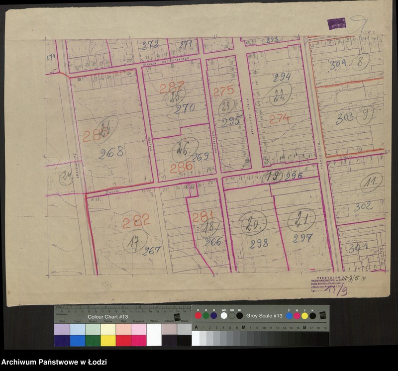 Obraz 1 z jednostki "Plan m. Łodzi 1:2000 z oznaczeniem podziału miasta na obwody Komitetów Blokowych. Sekcja SW 11"