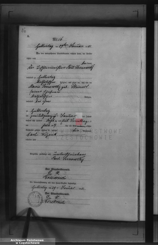 image.from.unit.number "Geburts - Neben Register des Königlich Preussischen Standesamts Guttentag im Kreise Lublinitz pro 1881."