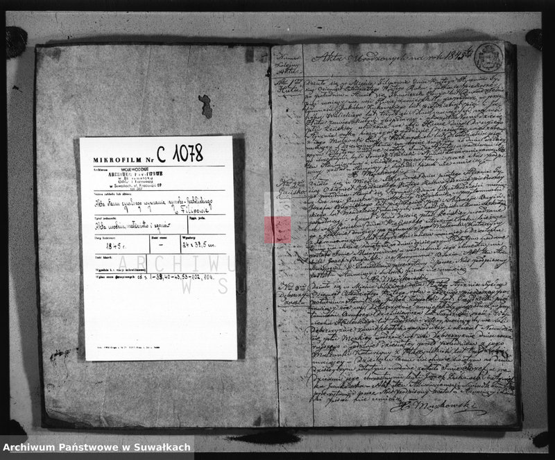 image.from.unit.number "Duplikat Urodzonych, Zaślubionych i Zejscia Parafii Filipowskiej za rok 1845"