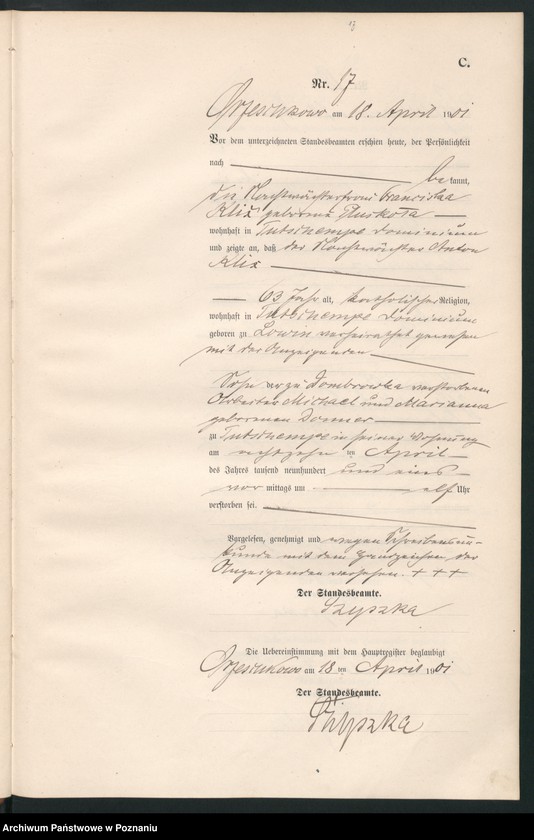 Obraz 20 z jednostki "Sterbe-Neben-Register"