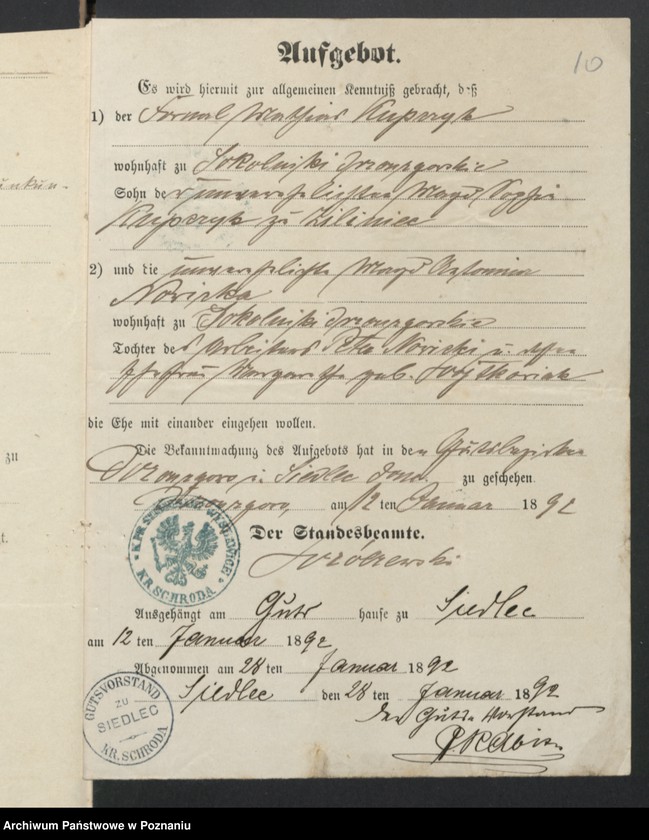 image.from.unit.number "Acta betreffend die Sammel-Akten zu den Heiratsregistern des Standesamtsbezirk Wyslawice Kreis Schroda"