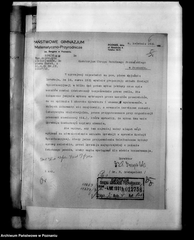 Obraz 10 z jednostki "Państwowe Gimnazjum imienia Bergera- Poznań [protokół egzaminu eksternistów i spisy abiturientów]"