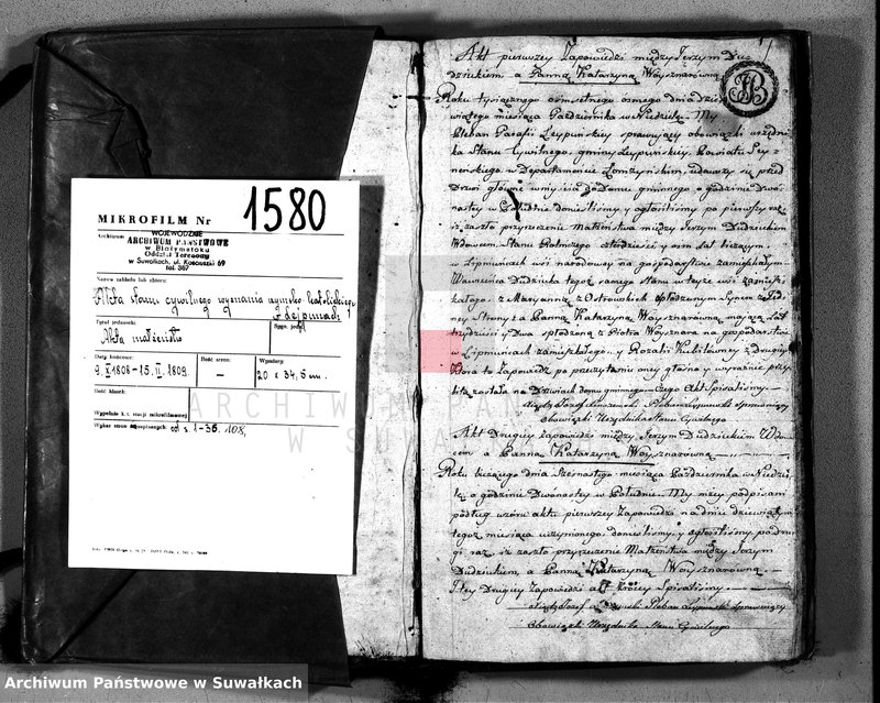 image.from.unit.number "Księga Aktów Cywilnych Małżeństwa Gminy Leypuńskiej od Dnia pierwszego Maja 1808 zaczęta y do końca Dnia 1-o Maja 1809 R-u ukończona"