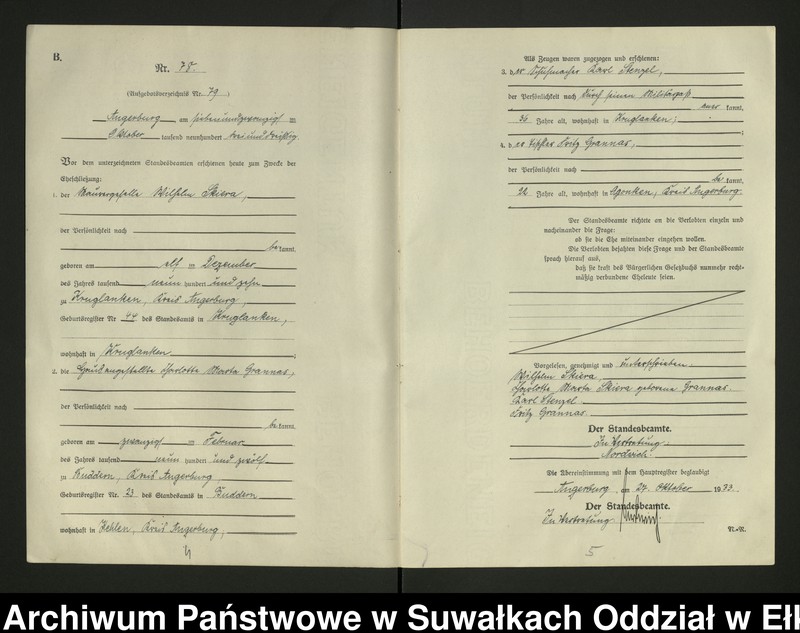image.from.unit.number "B2. Heirats - Register (Neben - Register) Standesamt Angerburg Ostpr. einschl. der Standesamtsbezirk, Gross Strengeln, Kehlen und Prinowen"