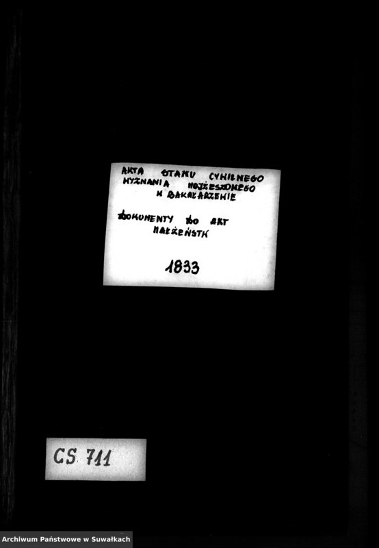 image.from.unit.number "Dowody do Akt Zaślubionych Wyznania Mojżeszowego Okręgu Bakałarzewo pro 1833"
