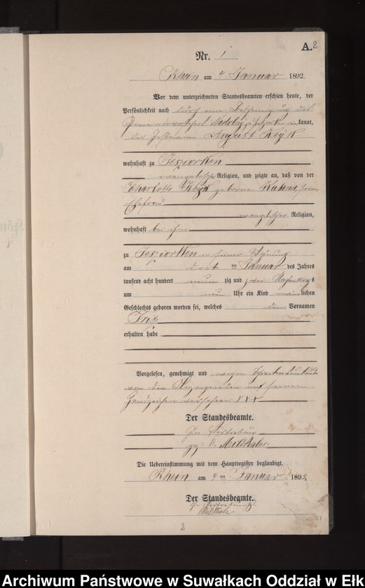 image.from.unit.number "Geburts-Neben-Register des Königlichen Preussischen Standes-Amtes Orlen Kreis Loetzen"
