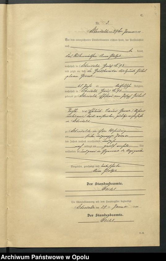 Obraz 8 z jednostki "Sterbe-Register (Neben-Register) Standesamt Altewalde 1910 No. 1 bis 45"