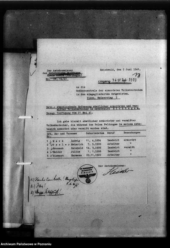 Obraz 17 z jednostki "Kreis Konin. Zgłoszenia zmarłych i zaginionych miejscowych Niemców w 1939 roku"