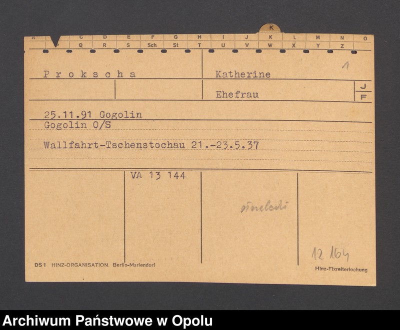 Obraz 3 z jednostki "[Prokscha Katherine, ur. 25.11.1891 Gogolin]"