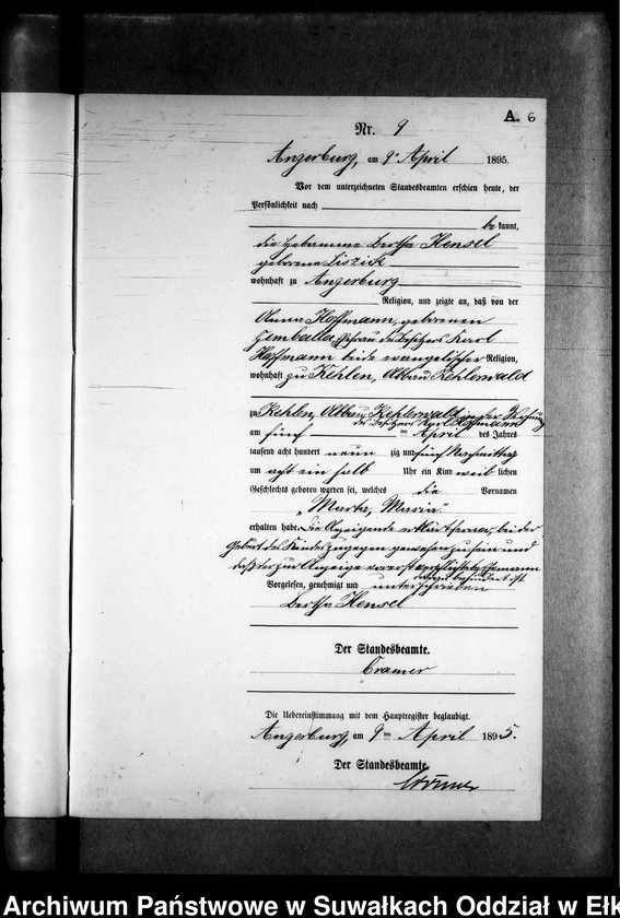 image.from.unit.number "Geburts-Neben-Register des Preussischen Standes-Amtes Kehlen Kreis Angerburg"