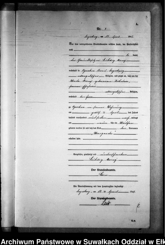 image.from.unit.number "[Geburts-Neben-Register des Preussischen Standes-Amtes Gr. Strengeln Kreis Angerburg]"